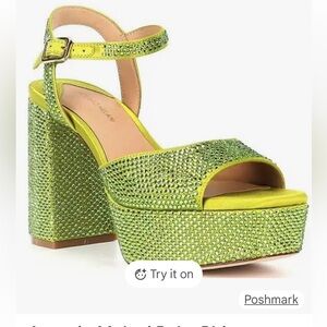ANTONIO MELANI Green Rhinestone Platform Sandals